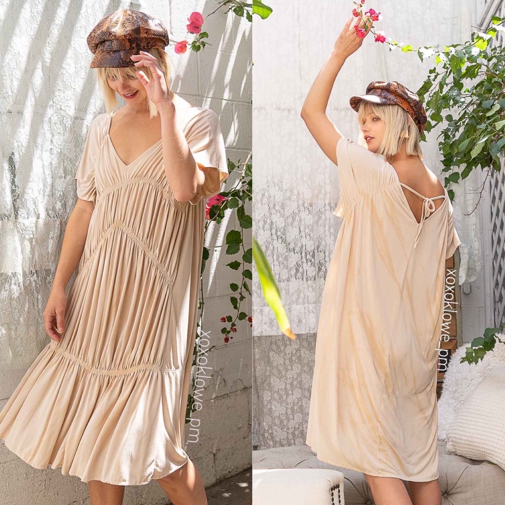Short Sleeve Shirred Knit Midi Dress - Picture 5 of 10